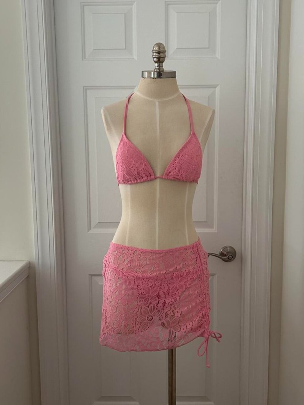 Cabana Del Sol Pink lace bikini set with skirt size M